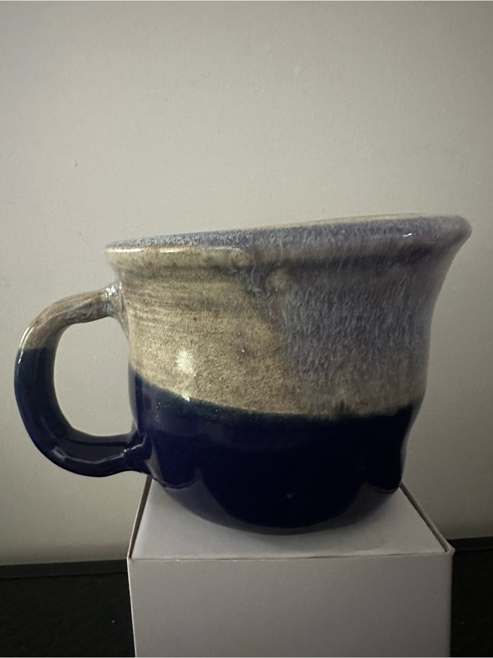 Clay Pottery Coffee Tea Mug blue and creamy color